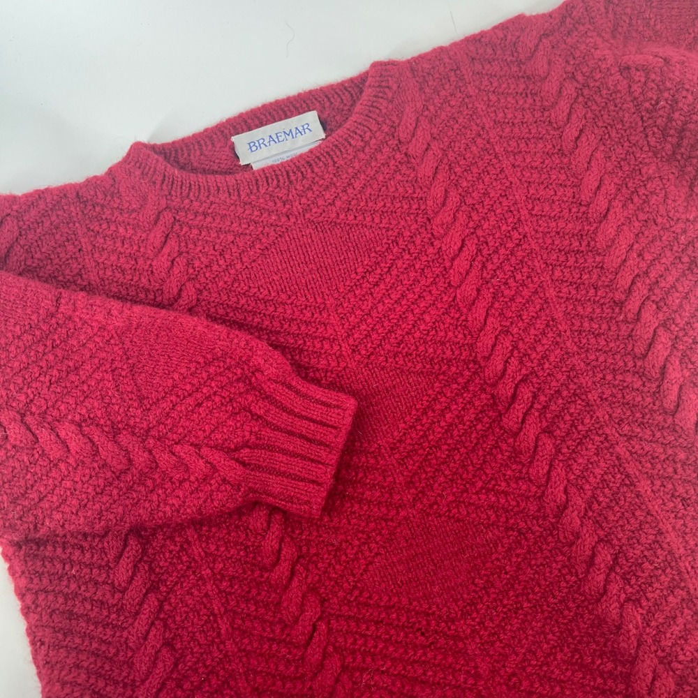 Braemar‎ Vintage 100% Wool Cable Knit Sweater Red Crew Neck Small Uruguay Made